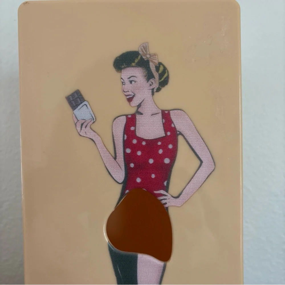 Retro Peachy‎ Yellow Pinup Tissue Box With Woman Eating Chocolate